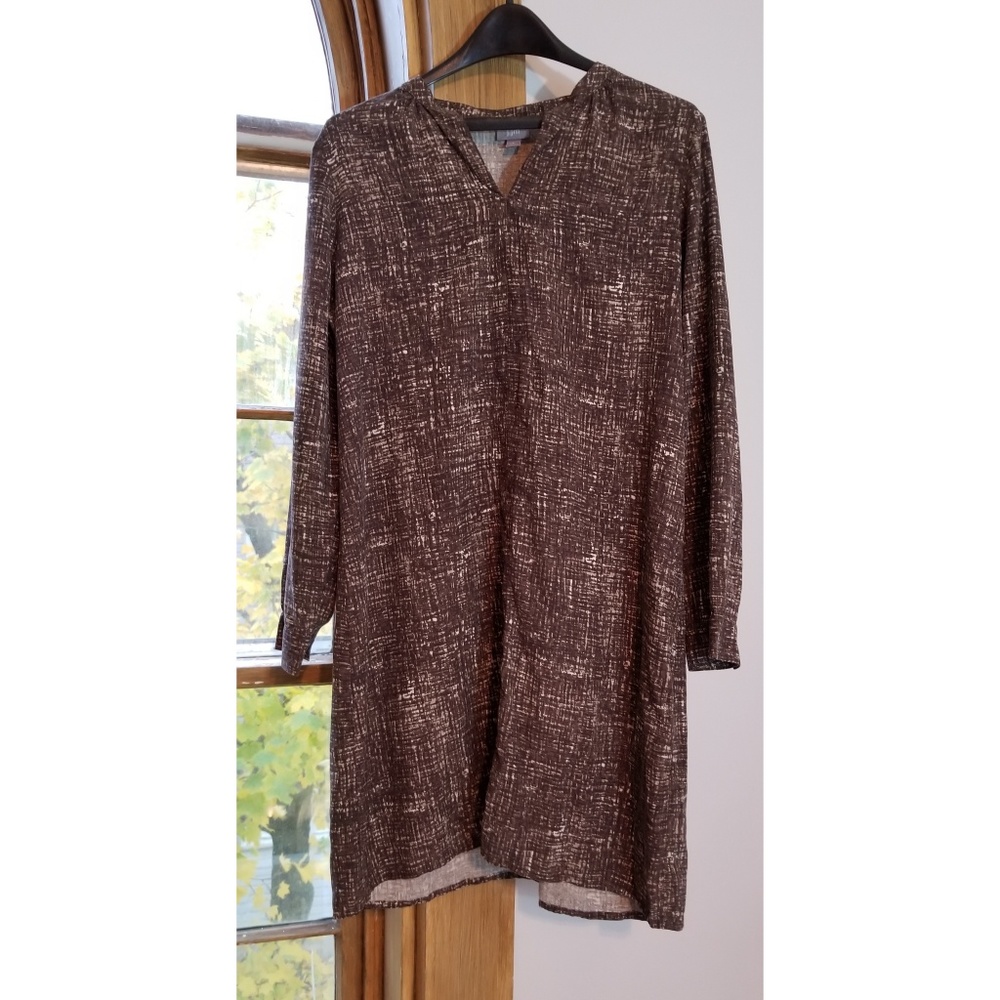 J Jill Long Sleeve Tunic Top Brown 100% Silk LP
